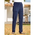 thumbnail image 4 of Pantalones casuales de pierna recta a rayas con cintura elástica de color sólido para mujer, 4 of 4