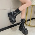 thumbnail image 4 of Kayannuo Valentine's Day Gifts for Women Retro Mid-calf Boots Women's Leather Fashion Lace Women's Comfortable Women's Shoes Retro Western Flat Boots, Mid-calf Boots Women's Flat Boots, 4 of 9