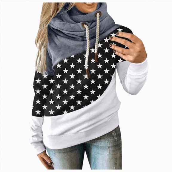 Quarter Zip Pullover Women Fall Winter Comfy Hooded Long Sleeve Batwing One Shoulder Color Block Graphic Hoodie Cotton Hoodies Sweatshirts(Black,XXL)