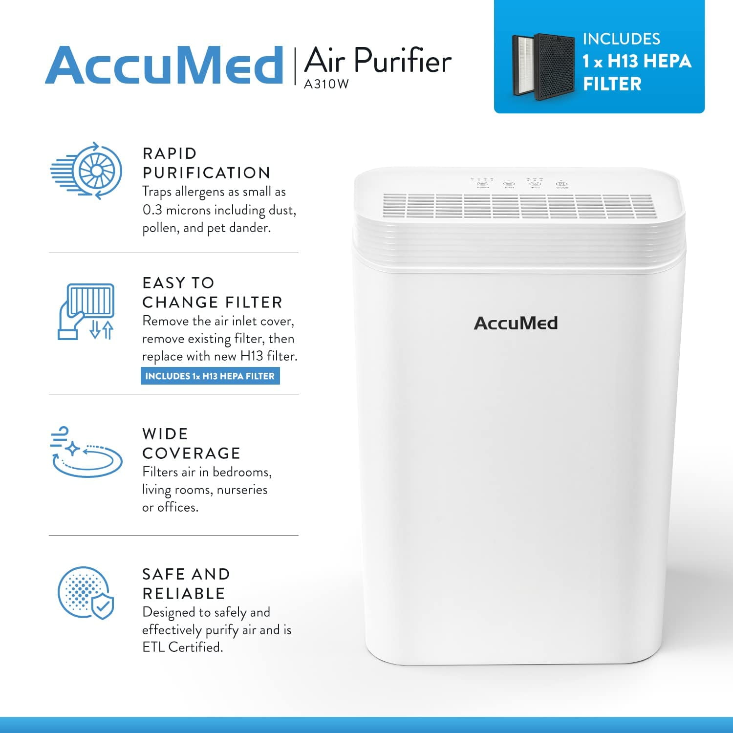 【みなどある】 AccuMed True HEPA Air Purifier for Home (Large Room)， H13 HEPA