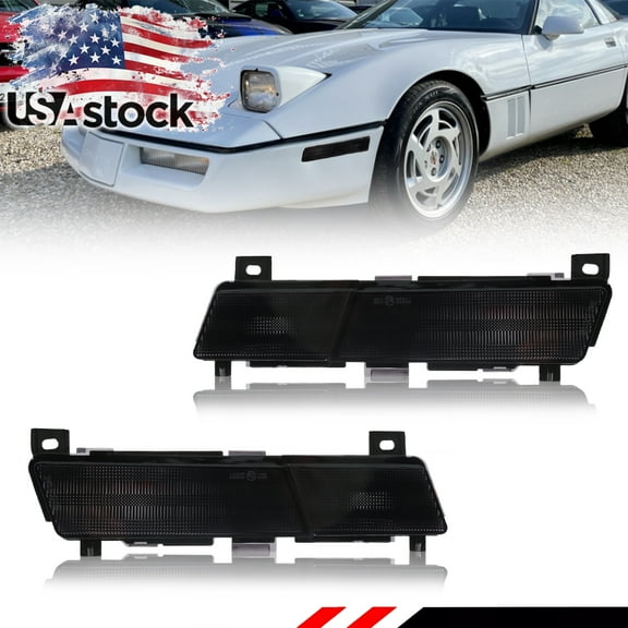 2PCS Smoked Lens Front Bumper Turn Signal Lights Side Marker Lights Turn Warning Lights Parking Light Housings For 1984-1987 Corvette C4 No bulb/Socket
