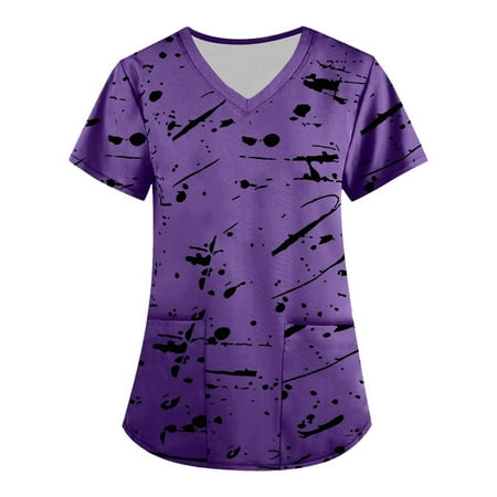 

Yyeselk Womens Color Block Scrub Tops Nursing Uniform Blouse Tee Shirts Short Sleeve Tshirt V Neck Tops Clearance Purple M