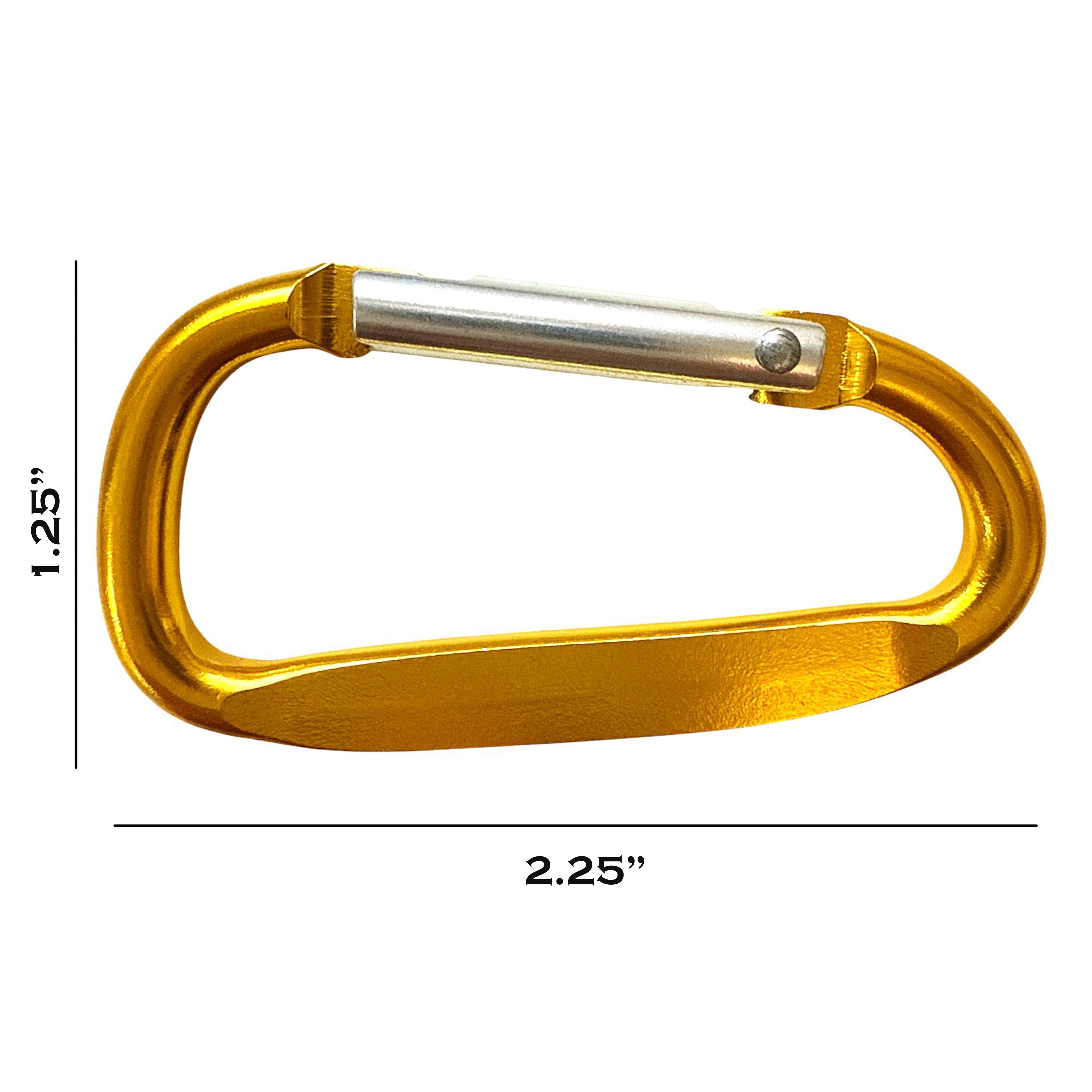 100 pcs - 2.25 inch Gold Aluminum Carabiner D Shape Flat Edge, Keychain Clip, Spring Snap Key Chain Clip Hook