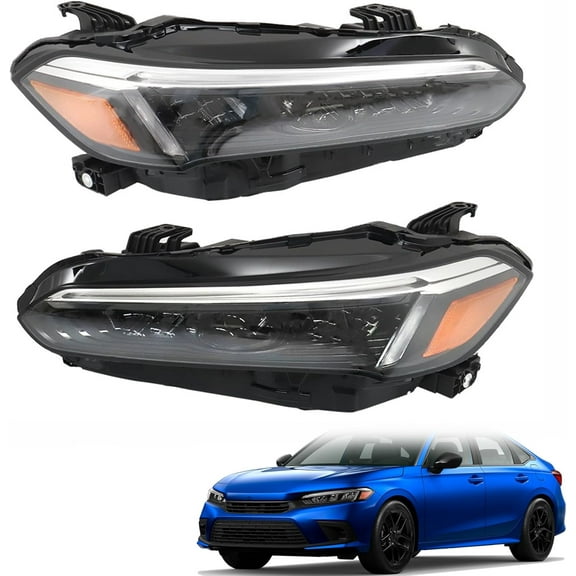 EPOTOOR 1 Pair Headlight Black Driver and Passenger Side Replacement for 2022-2023 Civic Sport/Touring
