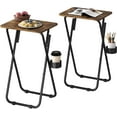 thumbnail image 2 of Juego de 2 Mesa Plegable Pequeño, Bandejas de TV Plegable Portátil, Mesa Auxiliar Servicio para Sala, Cama, Sofá, Mesa de Bandeja de Cena de TV con Soporte para Tazas, 2 of 8