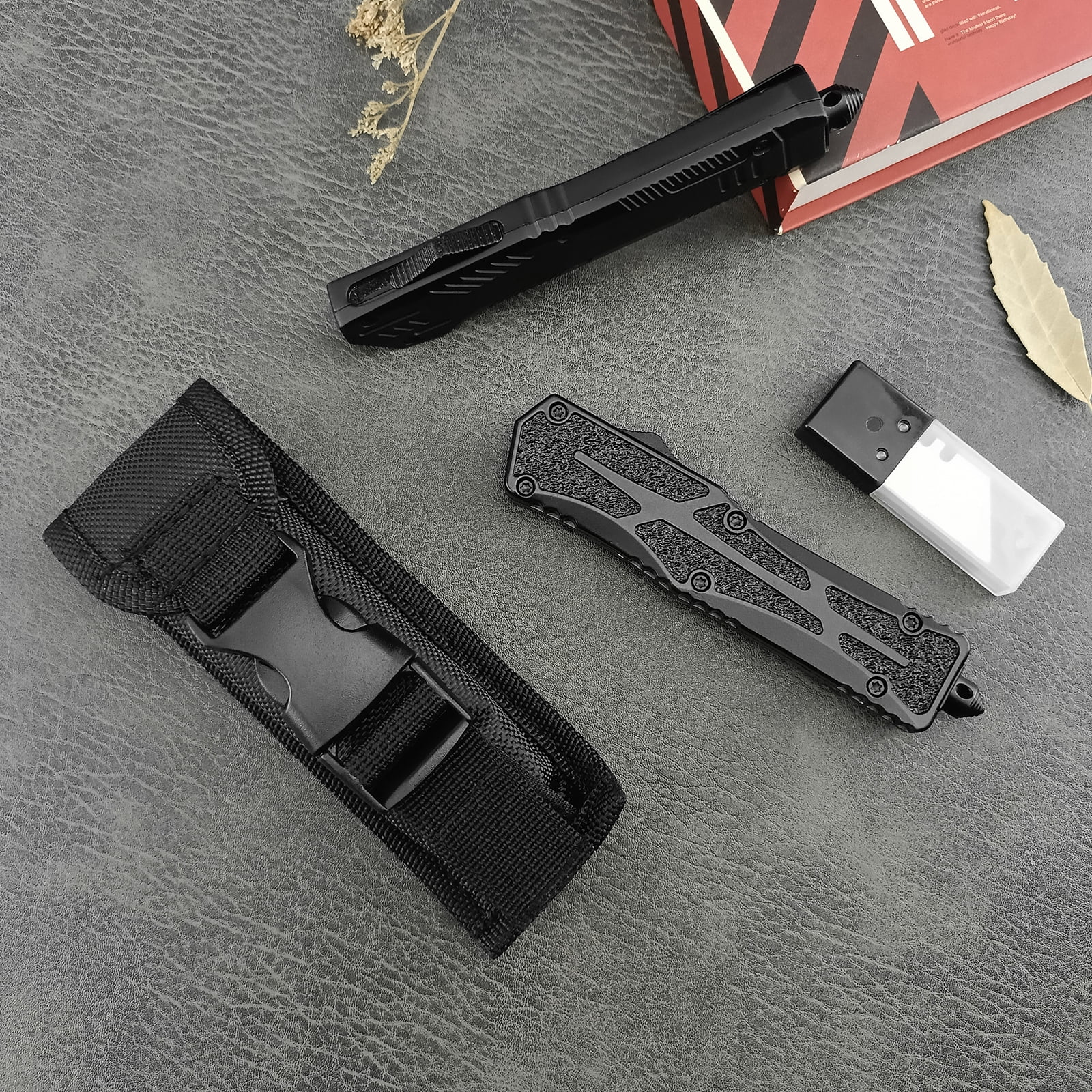 Folding Utility Knife with Clip, Box Cutter, EDC Knife with Heavy Duty Safety Zinc Alloy Handle and 10 Sharp 440C Steel Replacement Blades, Everyday Use Utility Knife