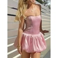 thumbnail image 6 of Women’s Pink Satin Strapless Mini Dress – Puff Hem A-Line Party Dress with Cinched Waist, Plus Size Available, 6 of 7