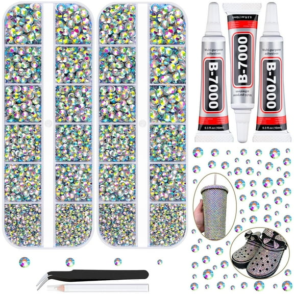 16000Pcs Resin Rhinestones with Tweezers for Crafting, Dark Pink 2-6mm Mixed Sizes Non Hotfix Flatback Gems, Bedazzling Crystal for DIY Crafts Clothing Tumblers Mugs Shoes Fabric Decor Nail Art