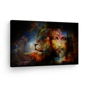 Smile Art Design Jesus and The Lion Canvas Print Colorful Painting Lord God Bible Jesus Christ Pray Cross Religious Living Room Bedroom Christian Gift Ready to Hang - 30x40