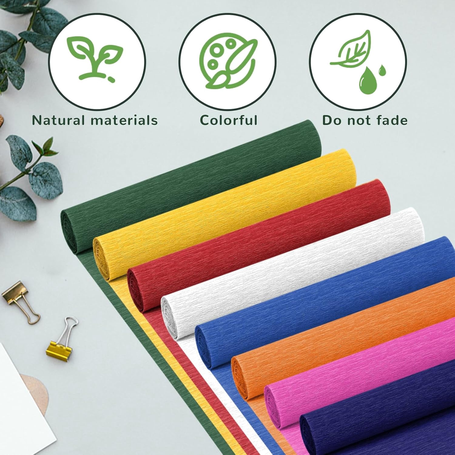 Crepe Paper Streamers 8 Rolls, 10 x 98Inch 8 Memphis Colors Crepe Paper Sheets for DIY Gift Colourful Paper Flower Wrapping Paper Crafts Birthday Wedding Holiday Party Decorations
