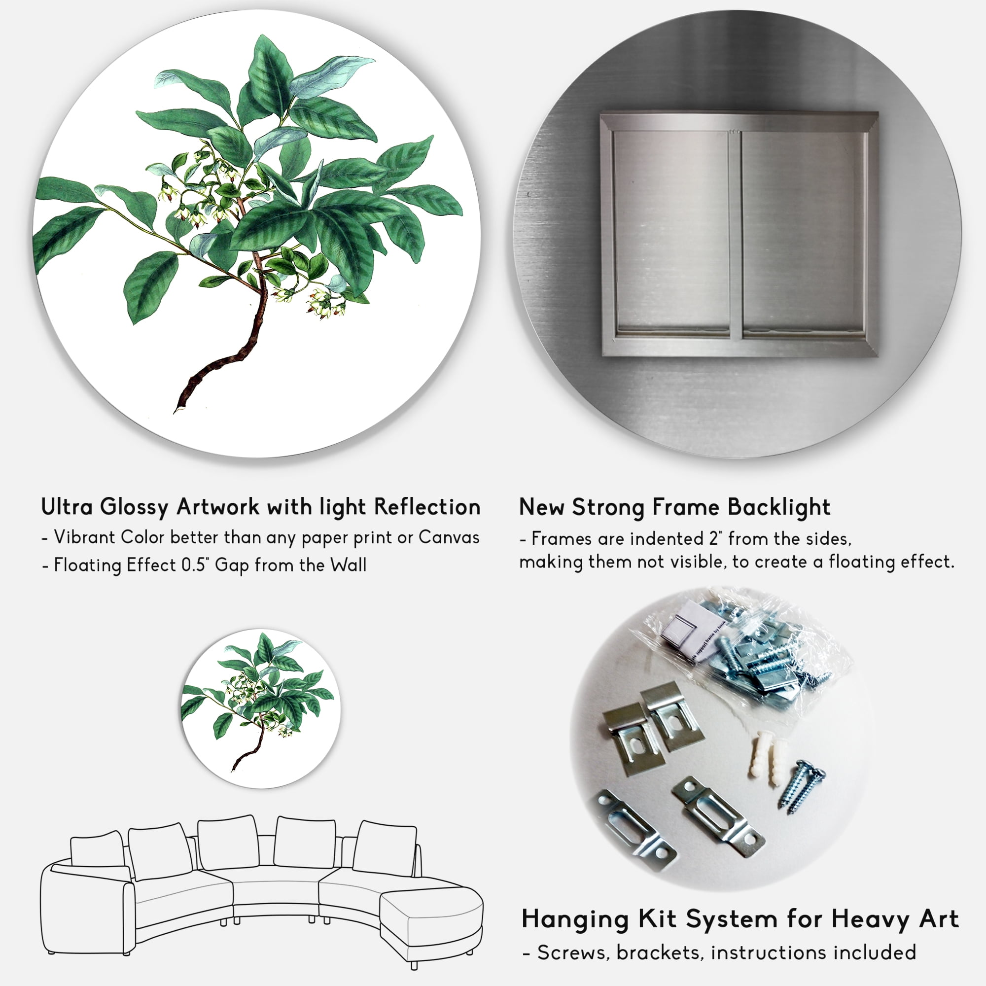 Designart 'Ancient Green Leaves Plants IV' Traditional Circle Metal Wall Art 36x36 - Disc of 36
