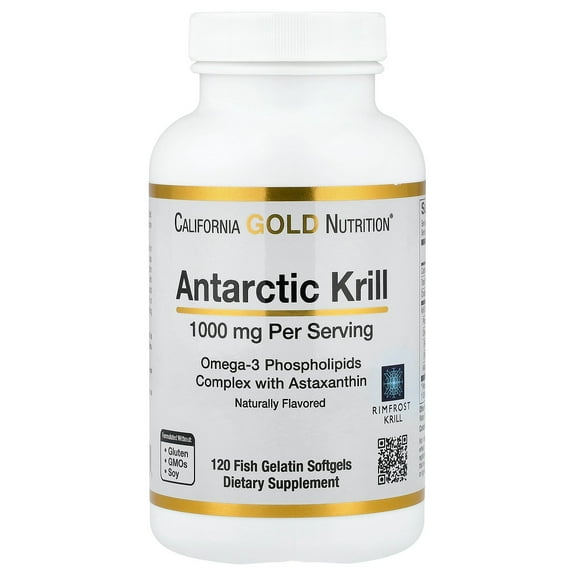 California Gold Nutrition Antarctic Krill Oil, Omega-3 Phospholipids Complex with Astaxanthin, Natural Strawberry and Lemon, 120 Fish Gelatin Softgels