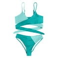 thumbnail image 4 of Afdoent Womens Bikini Sets Women's Summer Color Block Ribbed Strap High Waisted Bikini Set Swimwear For Beach Surfing Sunbathing Trendy Beach Swimwear, 4 of 4