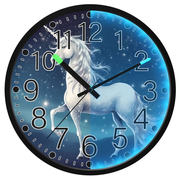 Ryvnso Unicorn in Starry Sky 12 Inch Night Light Wall Clock Silent Battery Operated Luminous Clocks