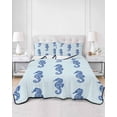 thumbnail image 2 of Quilts Twin-XL Size Bedding Set, Navy Blue Seahorse Lightweight Quilted Comforter, Summer Ocean Nautical Coastal Textured Soft Bedspread Coverlet with Pillow Covers for All Season, 68" x 98", 2 of 7