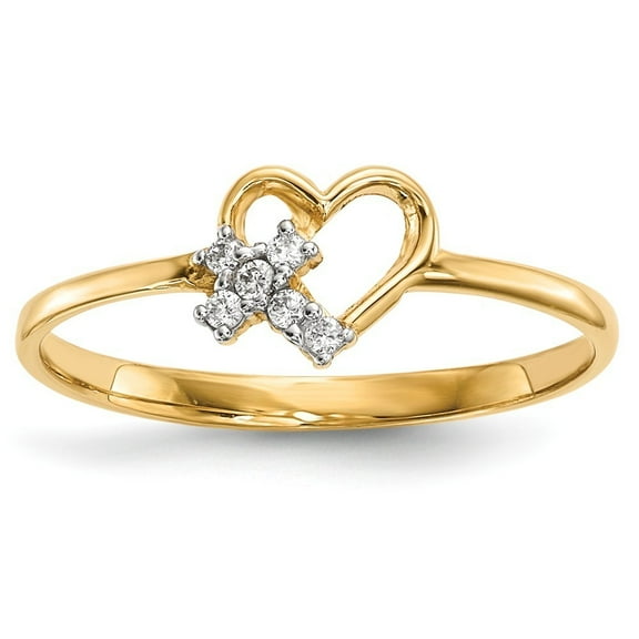 14k Heart With Cubic Zirconia Cross Ring - Size 7.00