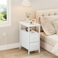 thumbnail image 4 of End Table with Charging Station Set of 2, Narrow Side Table, 23.8'' Tall Nightstand with 2 Drawers, Small Sofa Side Table Narrow Nightstand for Small Spaces, Living Room, Bedroom, White, 4 of 8