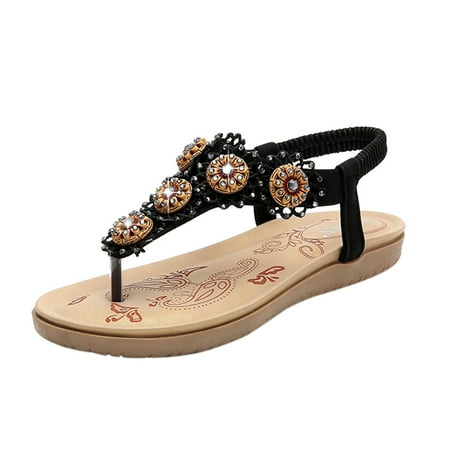 

Womens Sandals Ladies String Bead Casual Elastic Band Bohemian Beach Shoes Sandals
