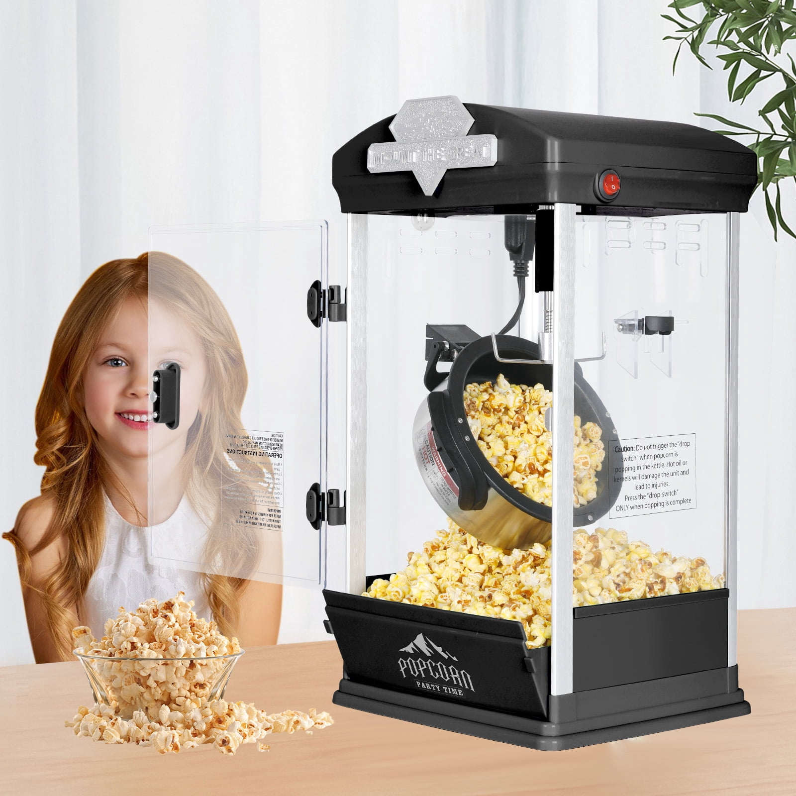 Yoneston 8 oz Commercial Countertop Popcorn Machine, 600W Kettle Popcorn Maker, Container Produces 2 Gallon per Cycle, Comes with 3 Ladles for Home Moive Parties, Black
