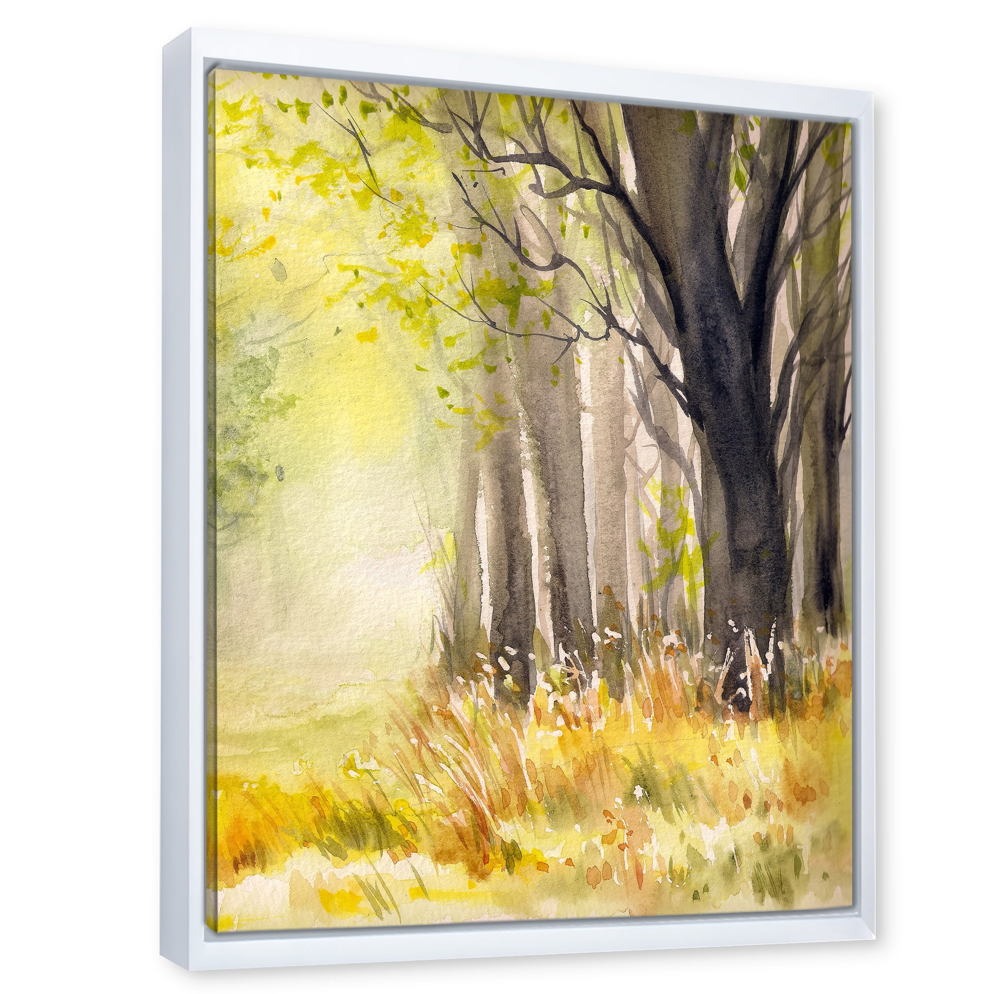 Designart 'Bright Sunshine Through The Yellow Forest Trees II' Traditional Framed Canvas Wall Art Print