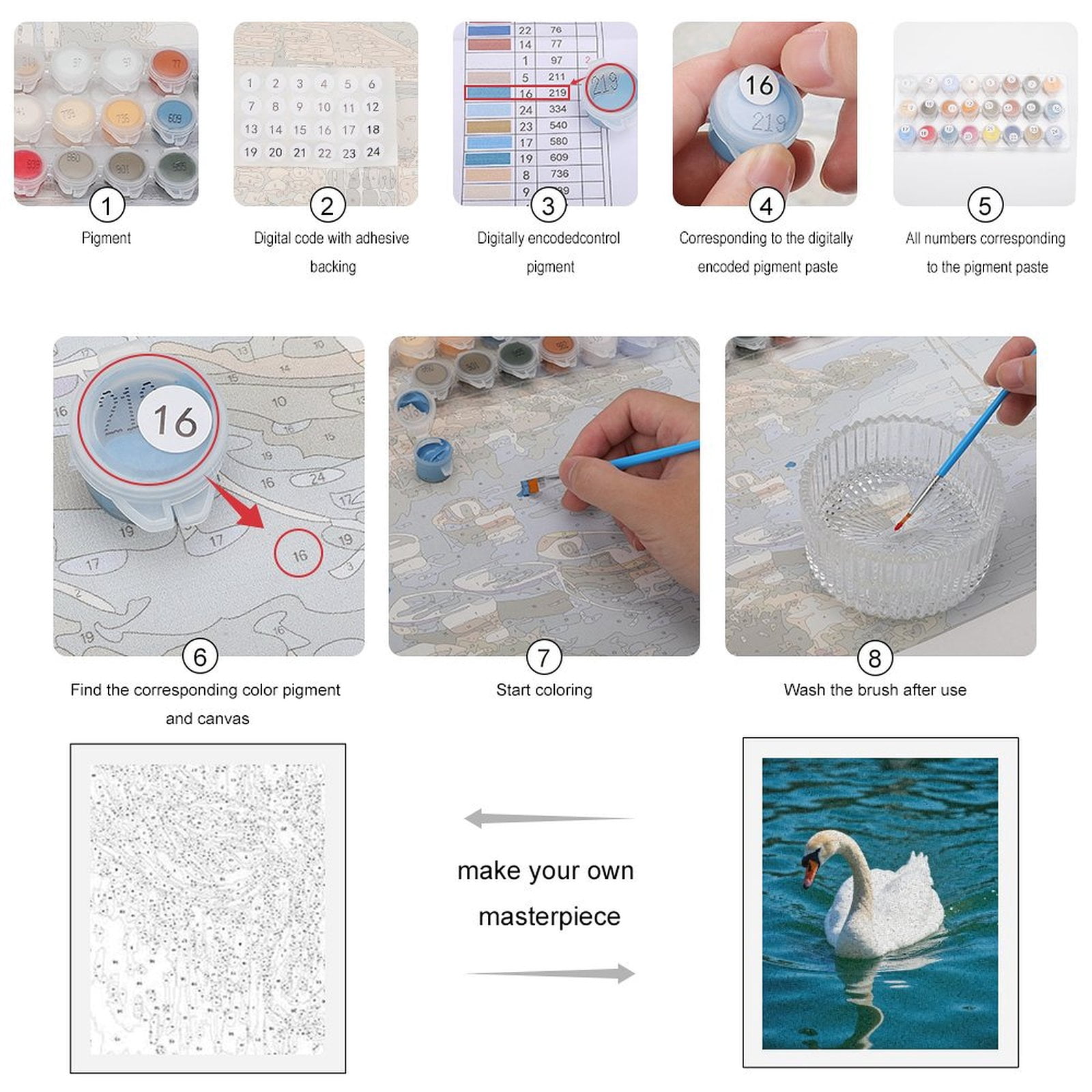 Paint by Numbers Kit for Adults, Graceful Swan Reflective Water Paint by Numbers, Easy Paint by Numbers Kit for Adults Beginner, DIY Adult Paint by Number Kits on Canvas, 12x16in Home Decor