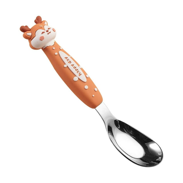 EGNMCR Measuring Spoons Serving Spoons Cartoons Ingot Spoon Children's Stainless Steel Spoon Baby Eating Feeding Spoon Cute Animals Spoon Spoon A tableware
