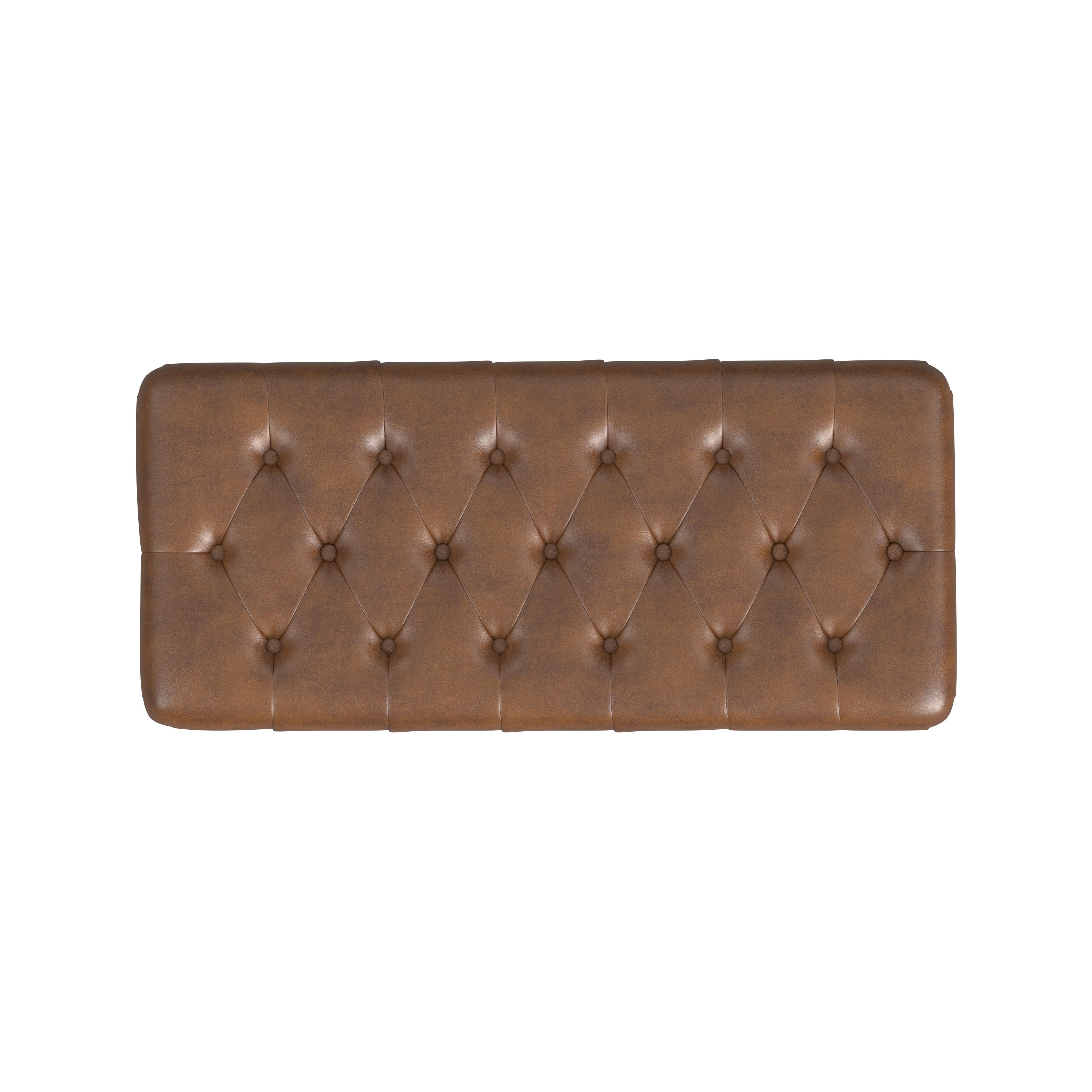 HomePop Button Tufted Storage Bench, 40"W x 18"D x 18"H, Brown Faux Leather