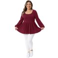 thumbnail image 3 of DARING DIVA Women's Plus Blouses Scoop Neck Ruffle Hem Peplum Knit Top 2X Wine Red, 3 of 6