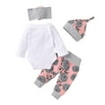 thumbnail image 2 of Bullpiano Baby Girl Outfits Newborn Flower Romper Long Pants Hat Headband Clothes Set, 3/4Pcs, 0-24M, 2 of 7