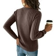 thumbnail image 4 of Womens Button Down Knit Cardigan Long Sleeve Lightweight Open Front Casual Crew Neck Sweater Tops Coffee M, 4 of 5
