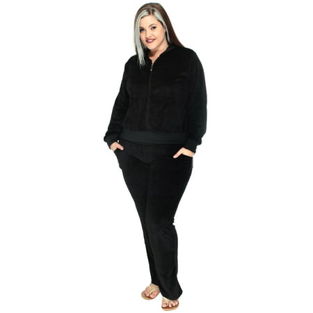 Juicy Velour Suit - Ladies Plus Size Velour Hoodie & Sweatpant Track Suit, Black, 12W