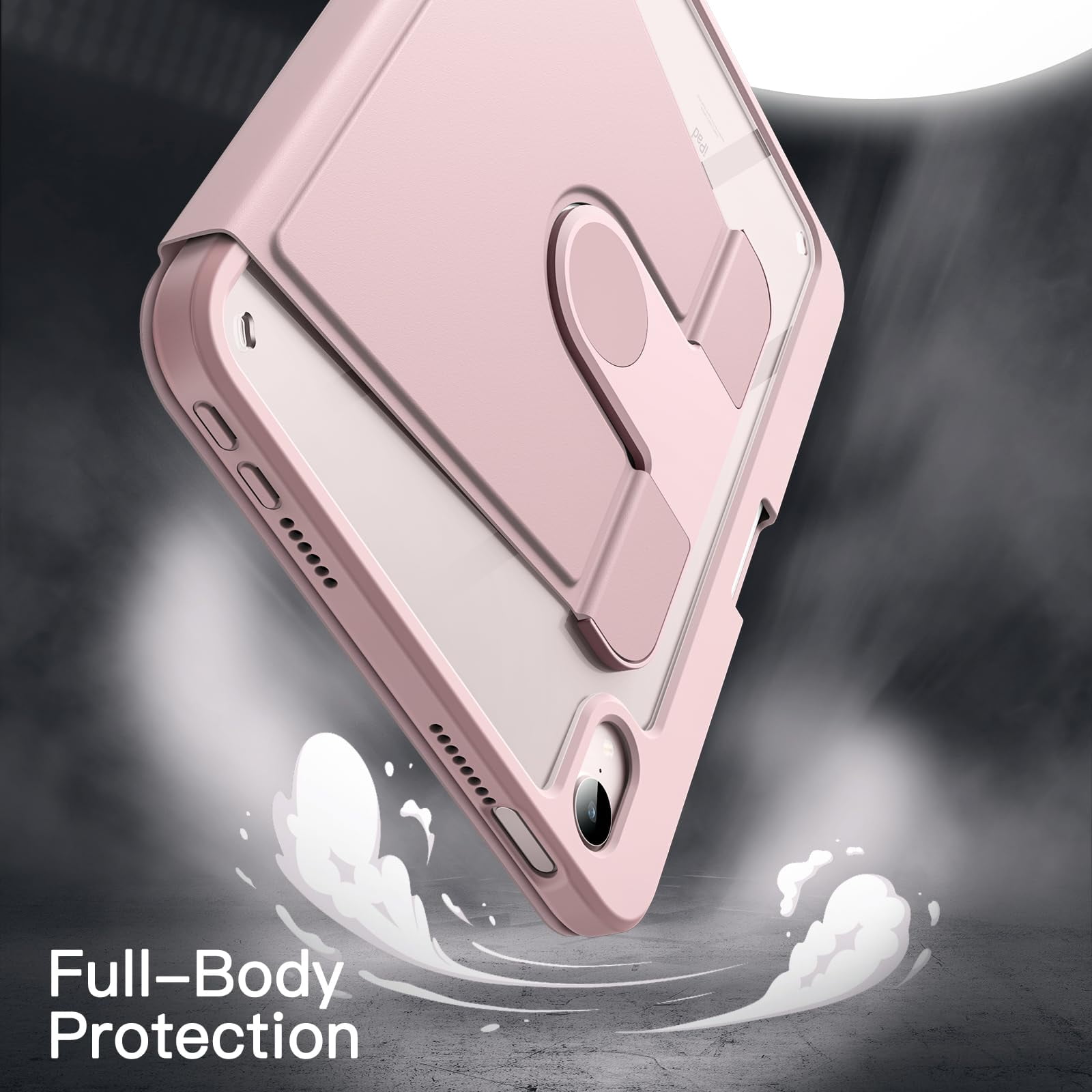 JETech Rotating Case for iPad mini (A17 Pro, 2024 Model, 7th Generation) / mini 6 (2021 Model, 6th Generation) with Pencil Holder, 360 Degree Rotation Protective Stand Cover Clear Back (Pink)