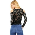 thumbnail image 2 of Ambiance Women's Juniors Long Sleeve Lacey Crop Top (S, Black), 2 of 4