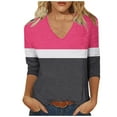 thumbnail image 2 of YHAJDS Womens Topss Color V Neck 3/4 Sleeves Roomy Casual Spring Summer Blouses for, 2 of 5