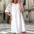 thumbnail image 4 of DHFJKG Summer Dresses For Women Casual Tshirt Dress Lace Trim Crew Neck Short Sleeve Flowy A-Line Mini Sundress Versatile Dresses, 4 of 9