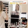 thumbnail image 4 of edx Freestanding Rotating Jewelry Cabinet with Full-Length Mirror, Lockable Jewelry Armoire with Foldable Makeup Shelf & Lights, Jewelry Organizer with Storage, White, 4 of 8
