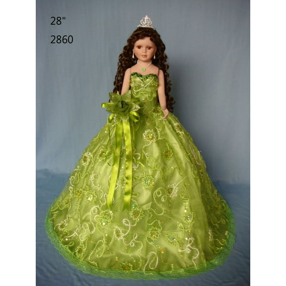 J Misa 28" Umbrella Porcelain Dolls Quince Anos Green