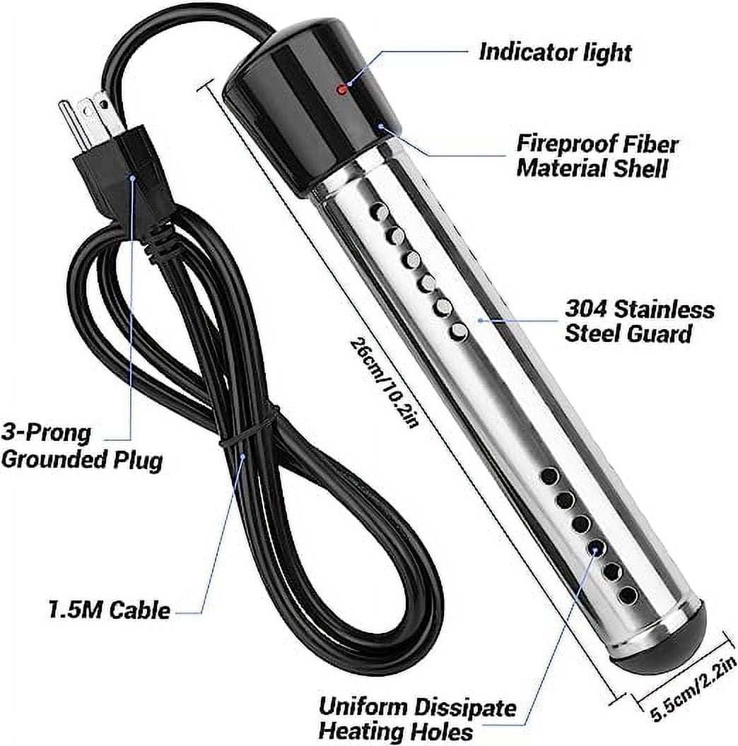 Electric Immersion Water Heater Boiler 1500W Swimming Pool Heater Fast Heating for Wimming Pool Tub Bathtub-black