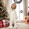 thumbnail image 4 of Otqutp 2-14 Years Satin Pajamas Set with Feather Trim Cute Long Sleeve Button Loungewear Sleepwear Solid Christmas Nightgown Shirt Trousers Set(A-Beige,6-7 Years), 4 of 6
