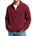 thumbnail image 4 of Josdec Men Waffle Knit Lapel Cardigan Jacket, Solid Color Long Sleeve Button Front Outerwear, Casual Fall Winter Layering Tops S-5XL, 4 of 5