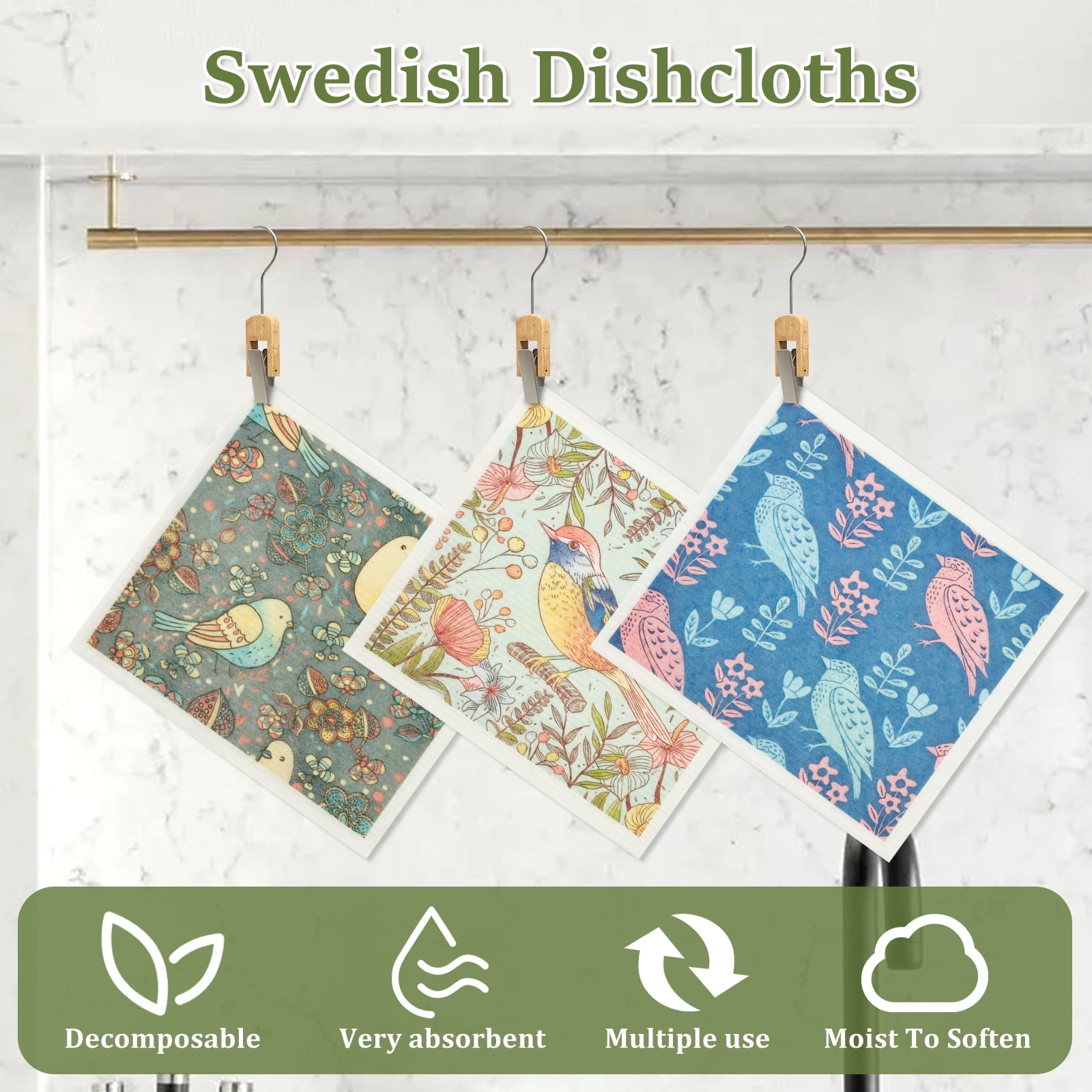 Hvxrjkn 12Pcs Swedish Dishcloths Reusable Kitchen Dish Towels Absorbent Dishcloths Washable Soft Cellulose Sponge Cloths 7.7 x 6.7in Kitchen Wash Rag for Washing Dishes
