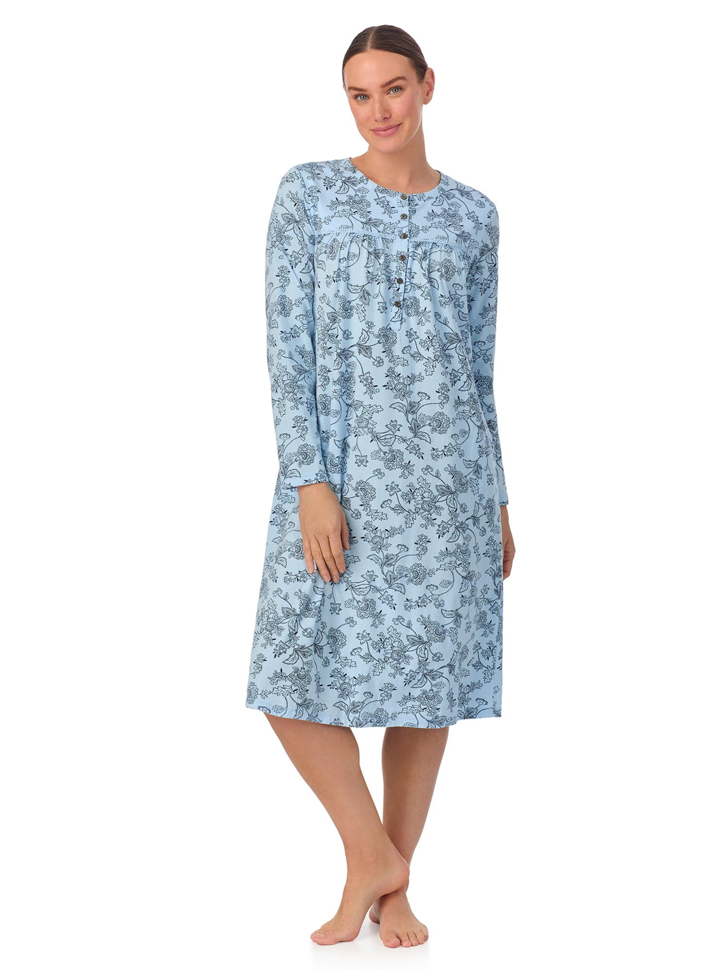 Aria Women’s 100% Cotton Long Sleeve Ballet 44" Nightgown, Sizes XS-5X