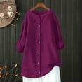 thumbnail image 4 of Womens Tops Daily Casual Linen Shirt Long Sleeve Loose Fit Blouse Collared V Neck Versatile Matching Spring Summer Autumn Wear 1Pc Top 2Xl Sweaters For Women, 4 of 6