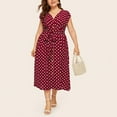 thumbnail image 2 of Babysbule Women Skirts Plus Size Ladies Polka Dot Print Dress Button Lace-up Waist V-neck Skirt, 2 of 9