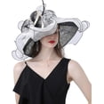 thumbnail image 3 of Organza Church Fascinator Wedding Tea Party Derby Hats for Women Flower Wide Brim Sun Hat, 3 of 6