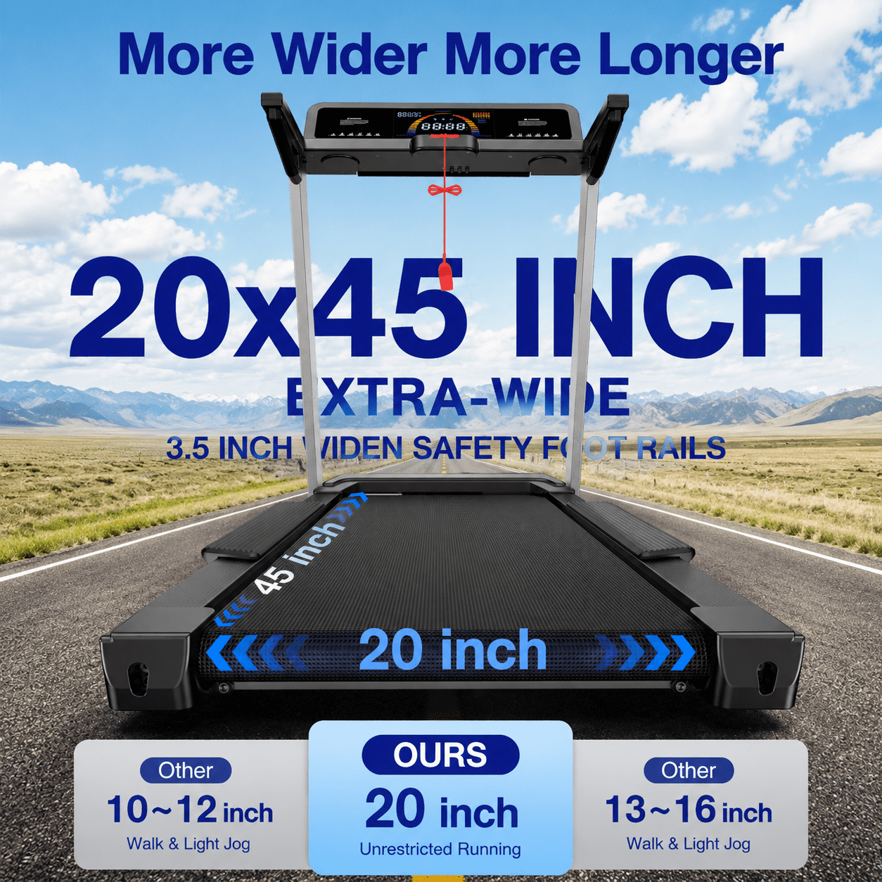 YZRUN Treadmills for Home with Incline, 4 HP Foldable Treadmill with Extra-large 20"x 45" Running Area, 450LBS Capacity, 10 MPH Speed, Bluetooth App and Speaker