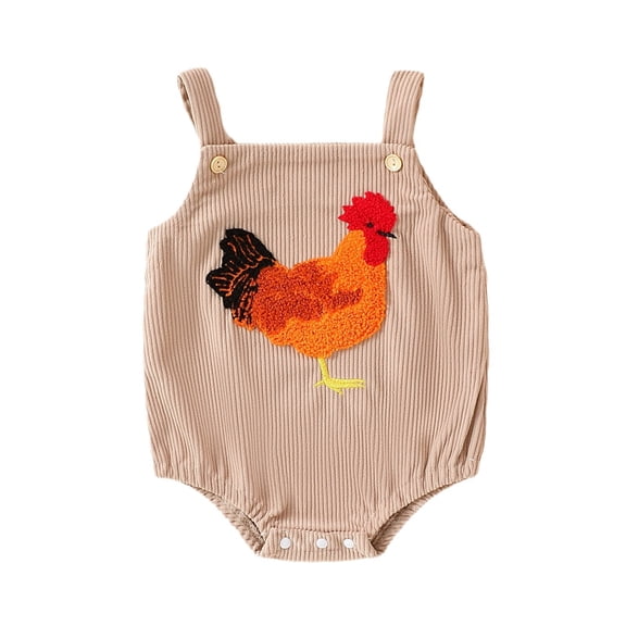 SRZYMJ Baby Boy Girl Summer Outfits Corduroy Romper Farm Chicken Baby Overalls Khaki 6-9 Months