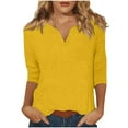 thumbnail image 2 of Summer Saving Clearance Women's T-shirts, Xunlbb Women's Solid Color 3/4 Sleeve Overlapping V-Neck Pullover Casual Fashion Tops(Yellow,M), 2 of 6
