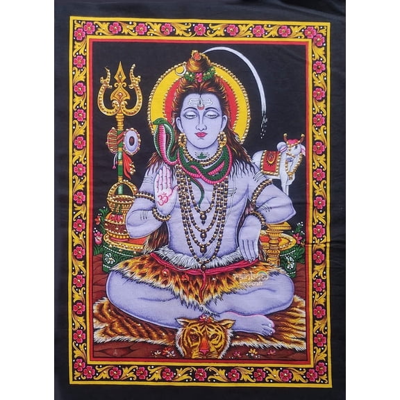 Lord Shiva Tapestry, Hindu Spiritual Wall Hanging Print Poster, Sacred Indian Art for Home Decor