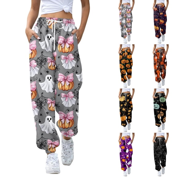 Halloween Pajamas Pants Women Halloweens Comfy Stretch Drawstring Pajamas Soft Lounge Bottoms Cozy Sleepwear